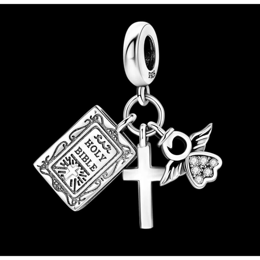 3 In One Holly Bible/Cross/Charm Faith S925 Silver Gift Believer God Christian